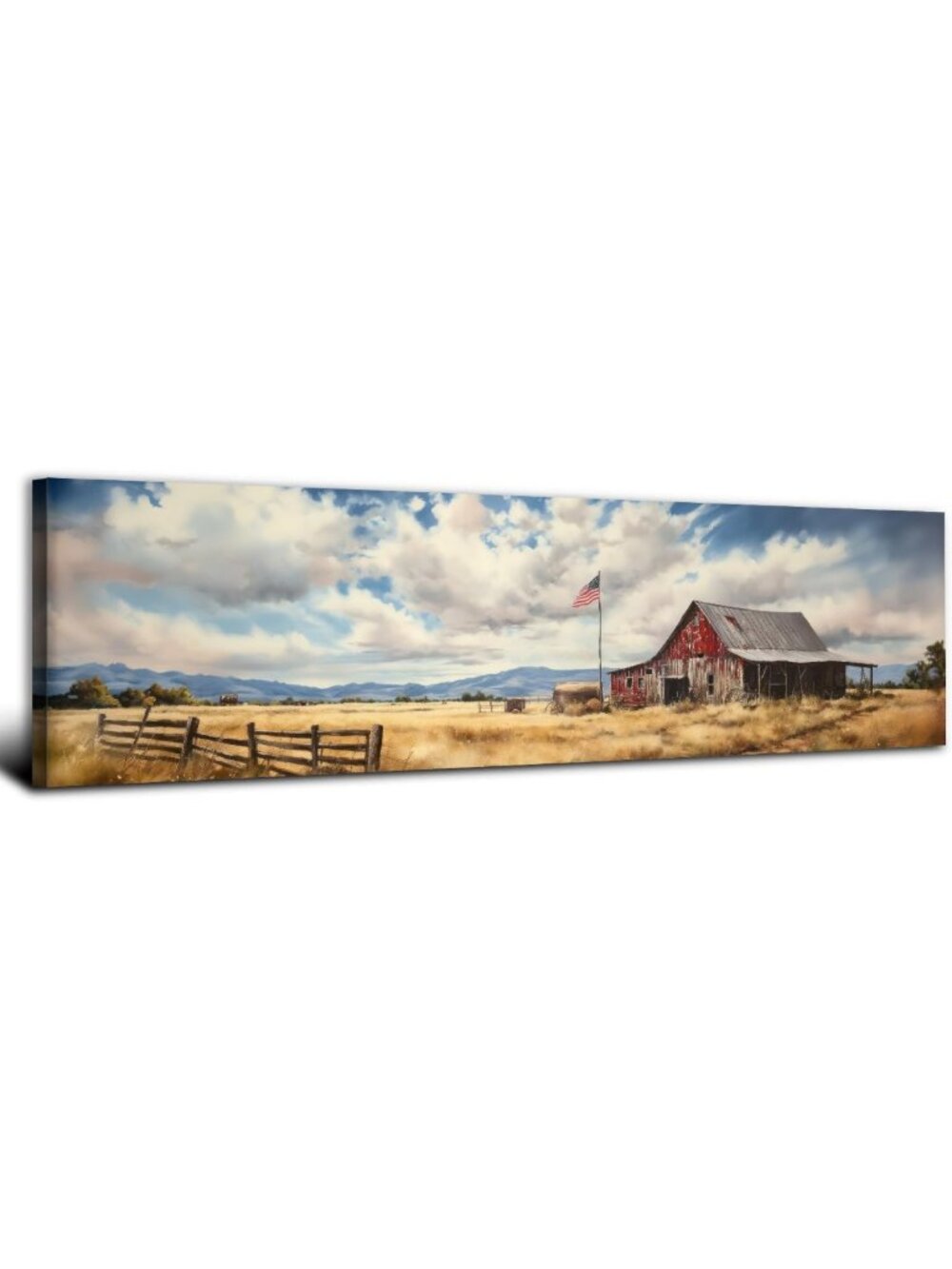 Rustic Farmhouse Wall Art - Panoramic Country Landscape Canvas Print for Home